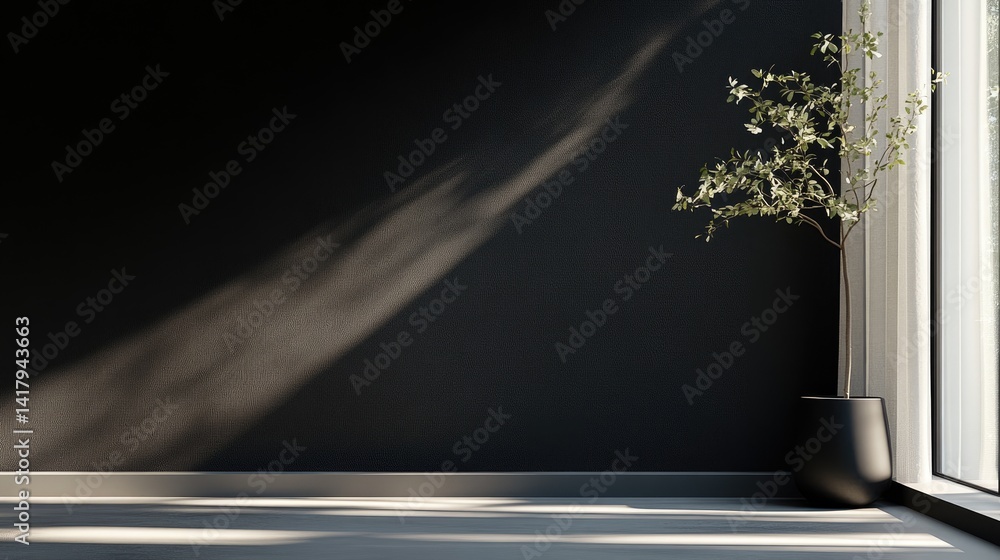 Elegant dark backdrop with sharp diagonal shadows, smooth texture and minimalist modern style.