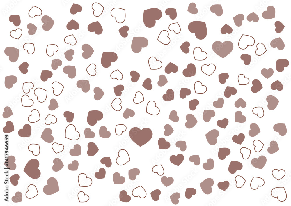 Obraz premium ハート柄の背景 茶系の3色 フチと単色 ハート