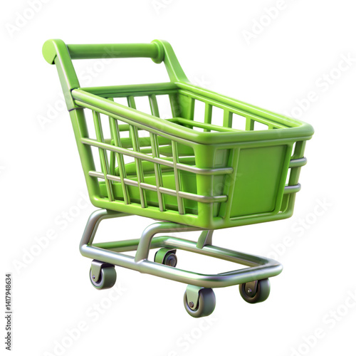 3d green shopping cart icon isolated on transparent background. Png
