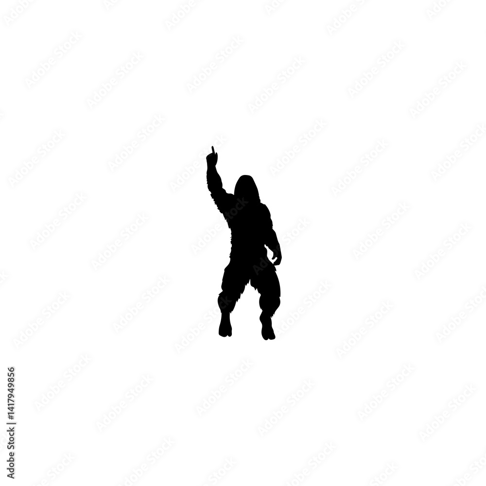 Silhouette of bigfoot sasquatch pointing upwards mystery creature cryptozoology concept Silhouette of bigfoot sasquatch pointing upwards mystery creature cryptozoology concept