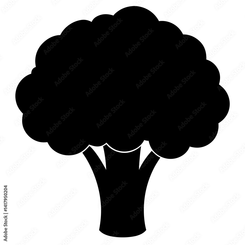 Black silhouette of a broccoli head on a white background Black silhouette of a broccoli head on a white background