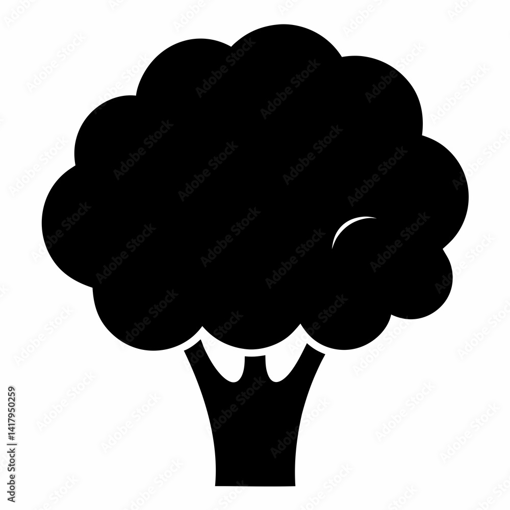 Black silhouette of a broccoli head on a white background Black silhouette of a broccoli head on a white background