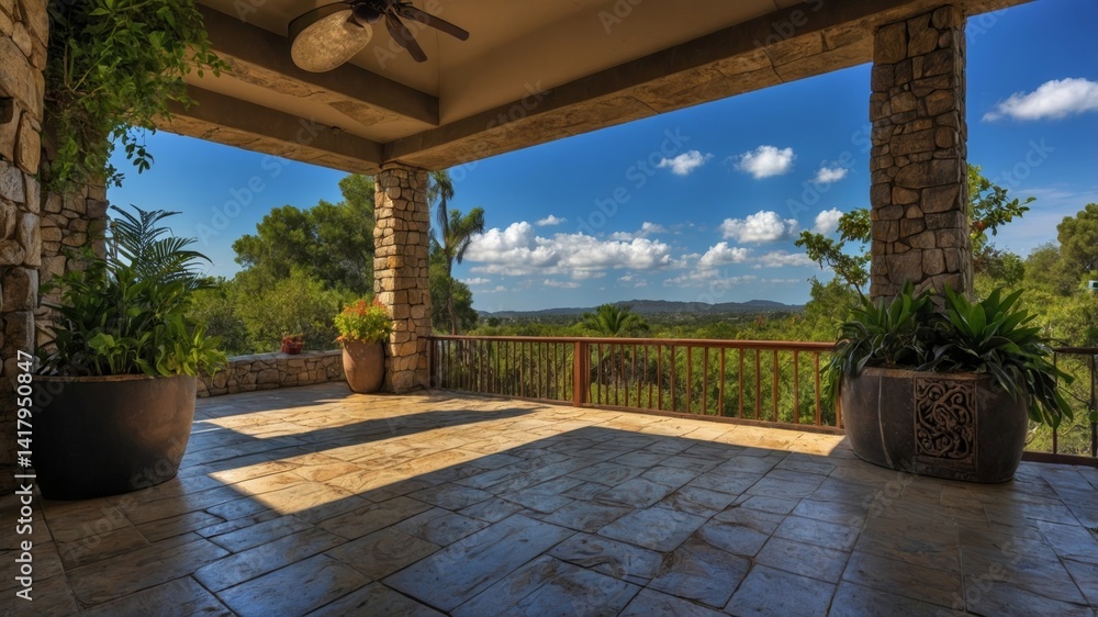 Fototapeta premium Mediterranean Villa Terrace with Panoramic View