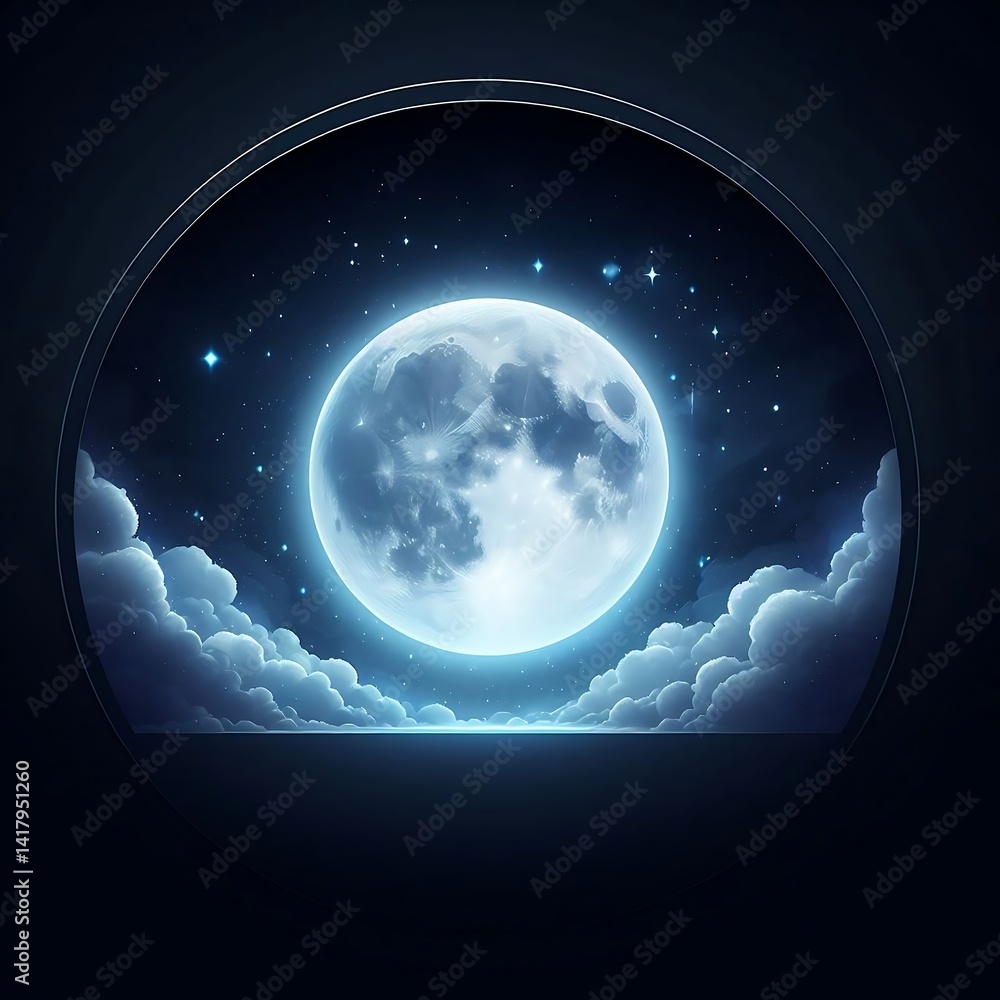 Fototapeta premium Blue sky moon shining over fantasy landscape