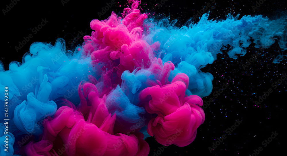 Fototapeta premium Abstract Swirling Pink and Blue Ink in Water Vibrant Color Explosion Artistic Background