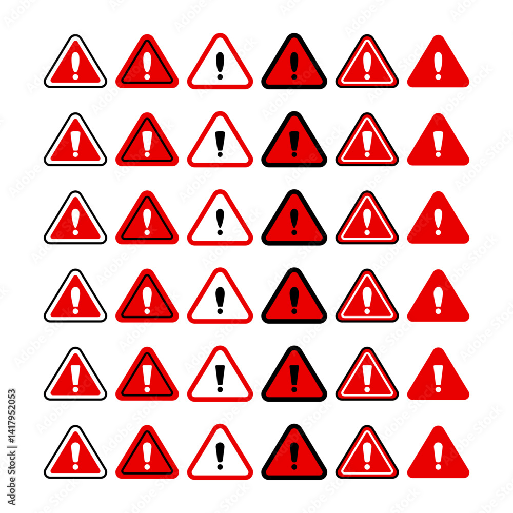 Caution Sign Bundle Set Traits Sign Symbol. Triangle Shape Caution Sign Symbol. Red and White Color. Caution Sign Bundle Set Traits Sign Symbol. Triangle Shape Caution Sign Symbol. Red and White Color.