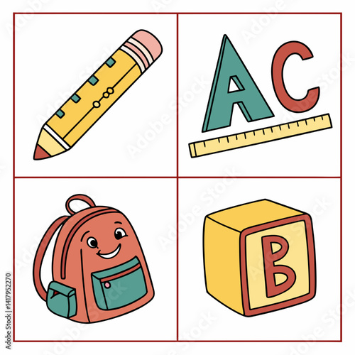 Four Kids Education Icons ABC Block Crayon  
