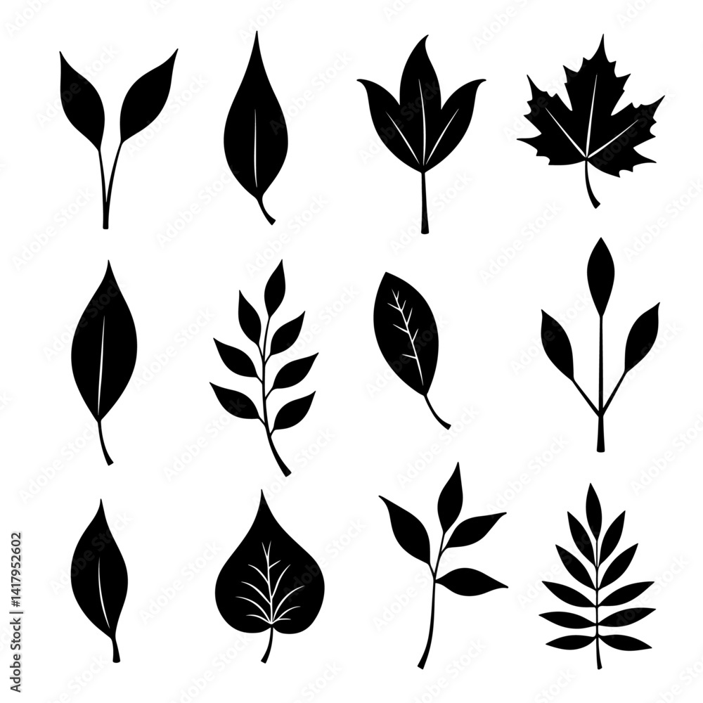 Fototapeta premium Set of silhouettes of various leaves