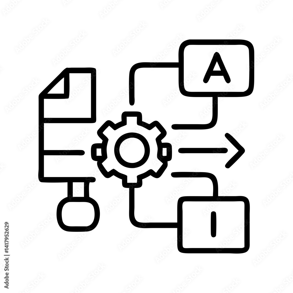 Data processing workflow automation diagram with gear icon and arrow for machine learning task flow Data processing workflow automation diagram with gear icon and arrow for machine learning task flow