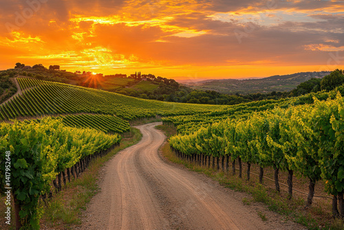 Wallpaper Mural Dirt road winding through a vineyard at sunset. Torontodigital.ca