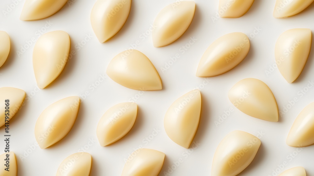 Overhead shot of multiple pale yellow, oblong-shaped objects arranged on a white background. They resemble candles or soaps, creating a clean, minimalist aesthetic. Overhead shot of multiple pale yellow, oblong-shaped objects arranged on a white background. They resemble candles or soaps, creating a clean, minimalist aesthetic.