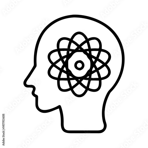 Atom in head science mind thinking knowledge innovation idea research brain power learning concept design
