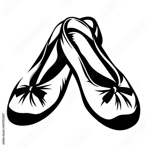 Elegant Ballet Slippers in Bold Black and White Silhouette Illustration