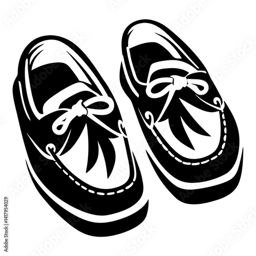 Stylish Pair of Black and White Loafers with Decorative Bows Art