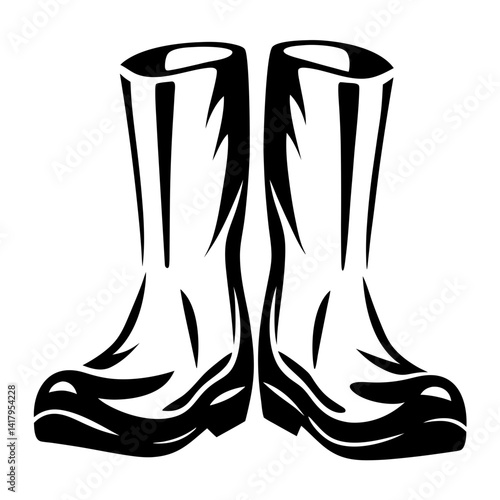 Stylized Black and White Illustration of Two Rubber Boots for Outdoor Use