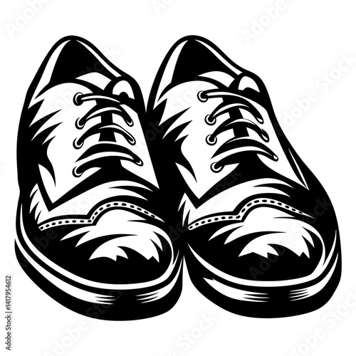 Stylized illustration of a pair of classic black and white oxford shoes