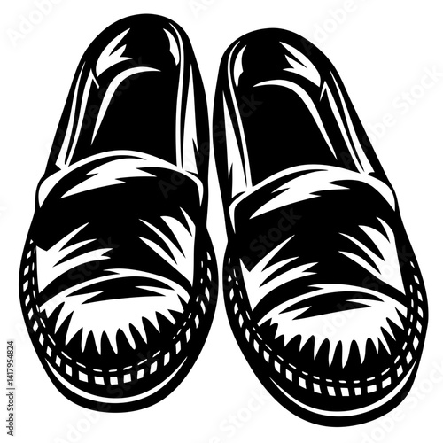 A stylish pair of espadrille shoes, illustrated in bold black and white