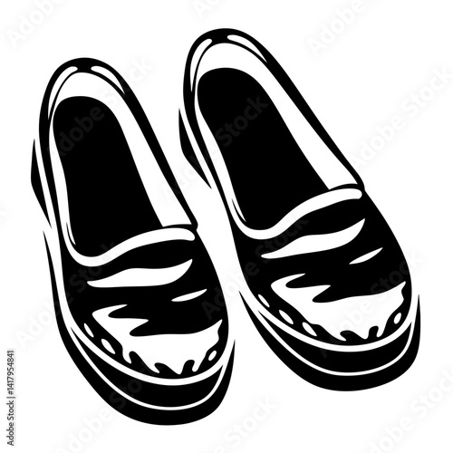 Stylized Black and White Illustration of Loafer Shoes Depicted in Silhouette