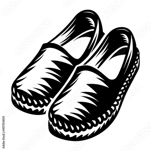 Elegant pair of handcrafted leather moccasin slippers in monochrome design