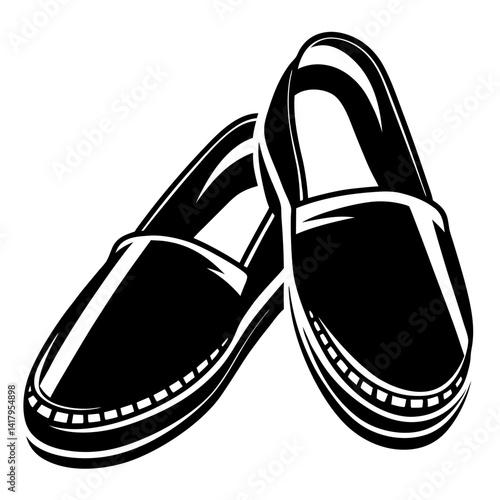 Stylized monochrome illustration of a pair of classic slipon shoes