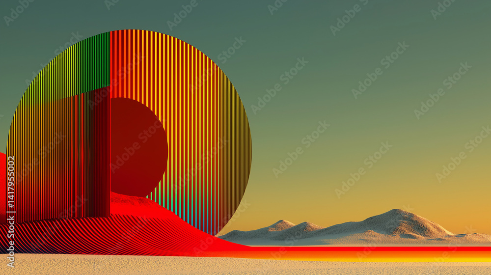 Abstract colorful landscape image with geometric shapes.