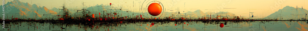 Abstract colorful landscape image with geometric shapes.