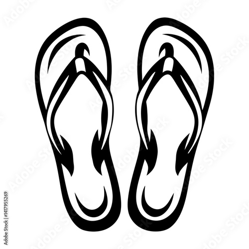 Black and white graphic illustration of summer flip flops for beachwear