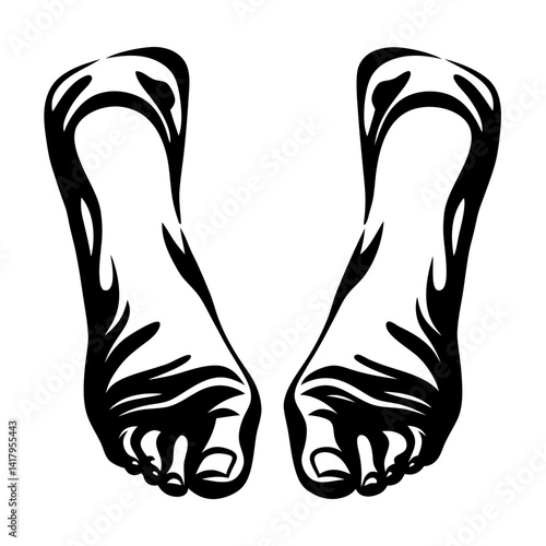 Stylized human feet vector illustration in black and white art form