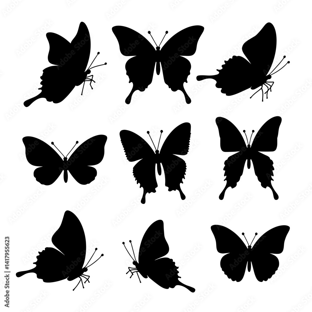 Set of vector butterflies, Collection of butterflies, Set butterfly silhouettes Set of vector butterflies, Collection of butterflies, Set butterfly silhouettes