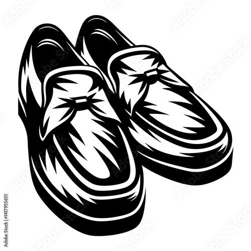 Stylish black and white illustration of casual moccasin shoes in vector art