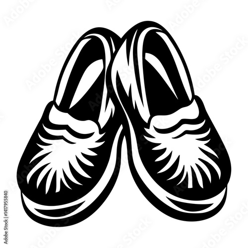 Elegant Black and White Illustration of a Pair of Comfortable SlipOn Shoes