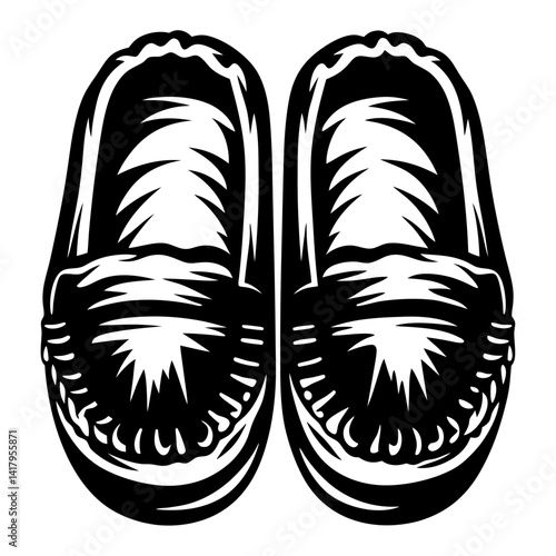 Black and white vector illustration of a pair of native moccasins