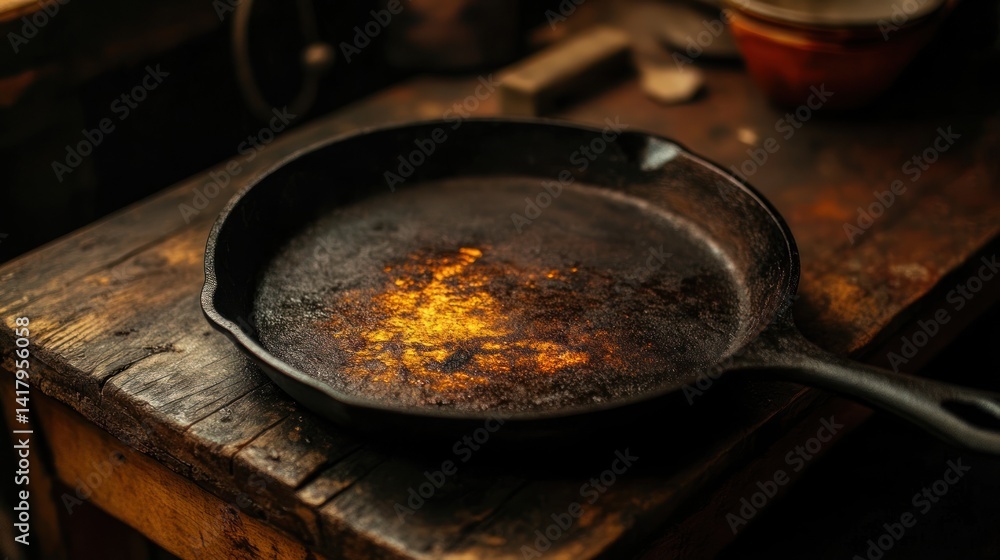 An antique cast-iron skillet glowing like a relic from an ancient kitchen --ar 16:9 --v 6.1 Job ID: a19c2e80-42bf-45fb-b781-19afc4e3ffcb An antique cast-iron skillet glowing like a relic from an ancient kitchen --ar 16:9 --v 6.1 Job ID: a19c2e80-42bf-45fb-b781-19afc4e3ffcb