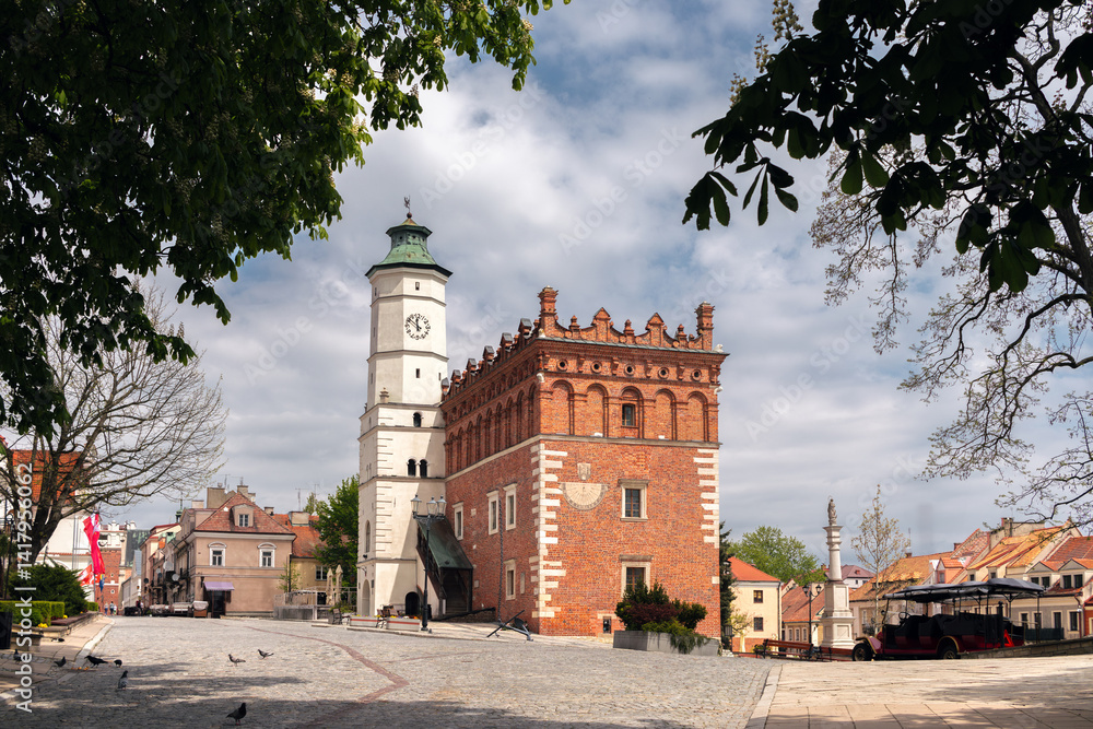 Cityscape of Sandomierz old town, Świętokrzyskie, Poland. View of Town Hall and Old Market square