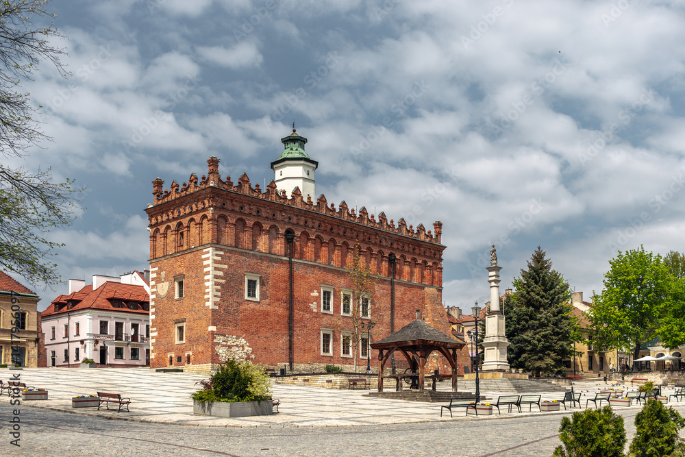 Cityscape of Sandomierz old town, Świętokrzyskie, Poland. View of Town Hall and Old Market square
