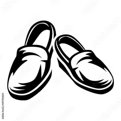 Pair of Black and White Loafers in a Graphic Vector Style
