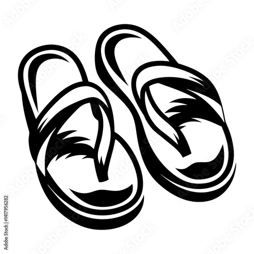A pair of flip flops rendered in bold monochrome illustration style