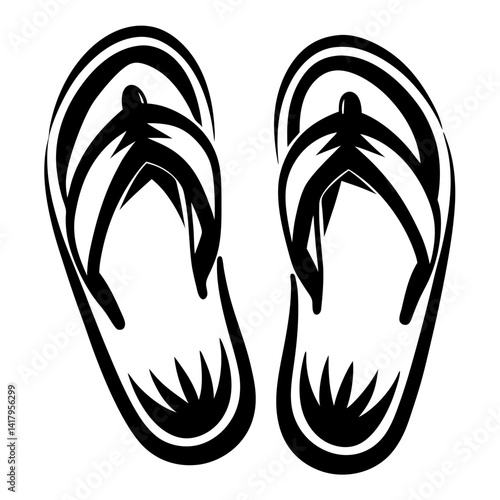 Simple black and white vector drawing of flip flops or sandals