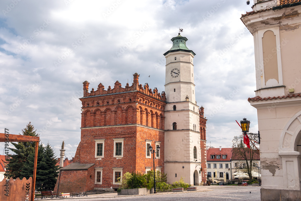 Cityscape of Sandomierz old town, Świętokrzyskie, Poland. View of Town Hall and Old Market square