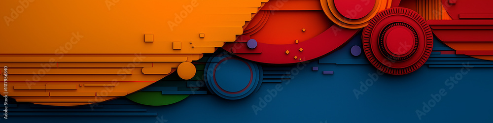 Abstract colorful landscape image with geometric shapes.