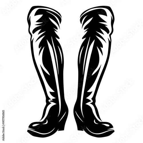 High fashion stylized black and white vector image of gogo boots