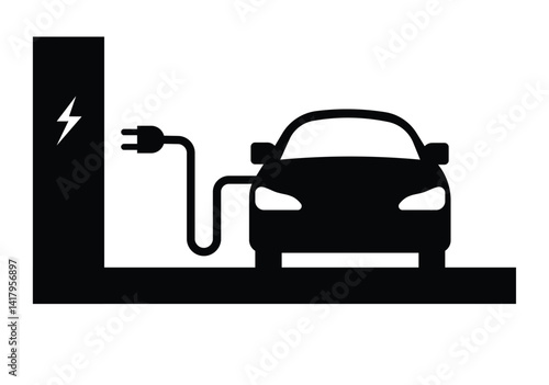 Electric car vector icon Vector Illustration. Electric car and charging station. Side view of electric refuelling