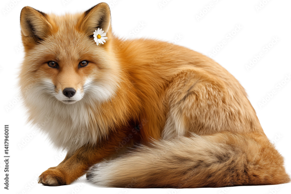 Obraz premium Foxy Bloom: Elegant Red Fox Adorned with a Daisy