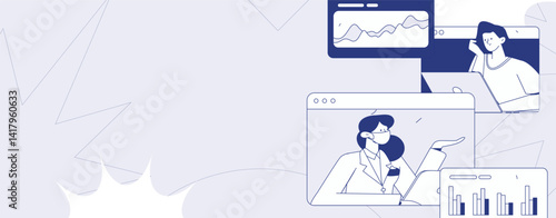 Flat vector illustration of business people operating work scene

