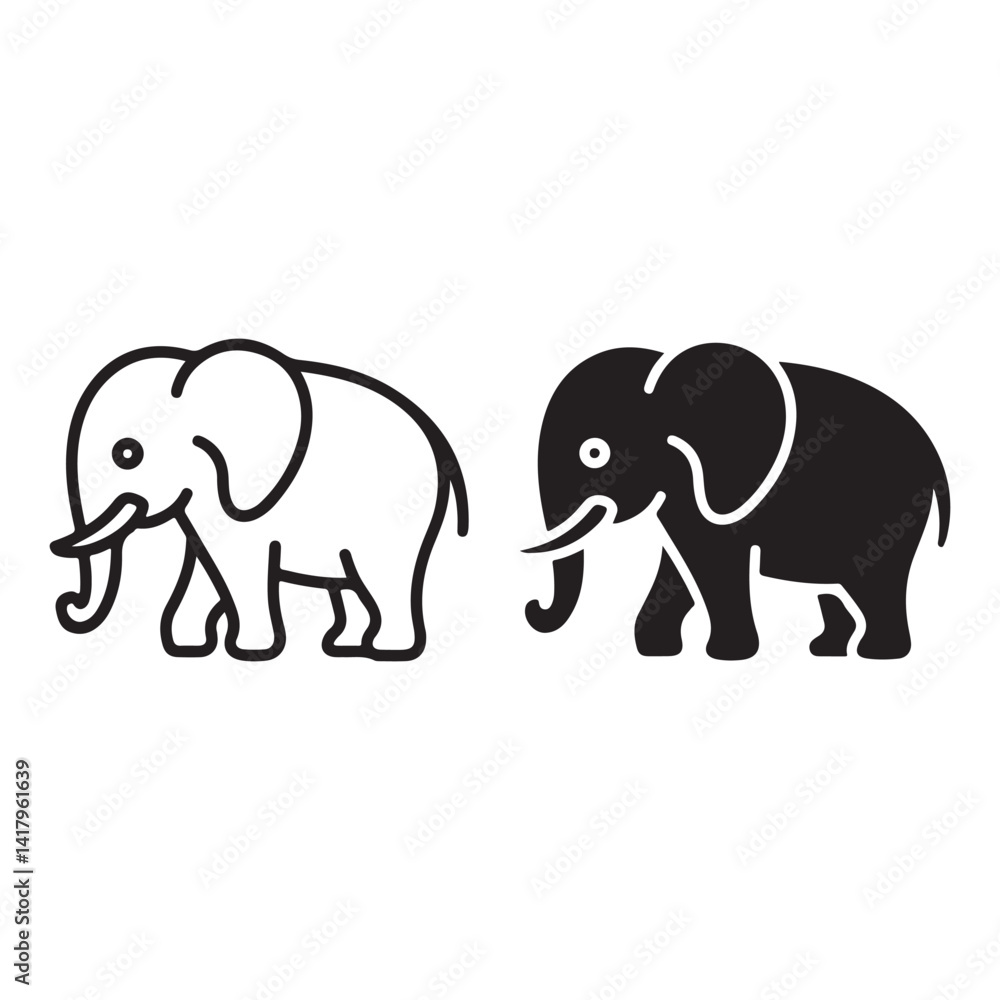 Elephant pair outlined and filled Elephant pair outlined and filled