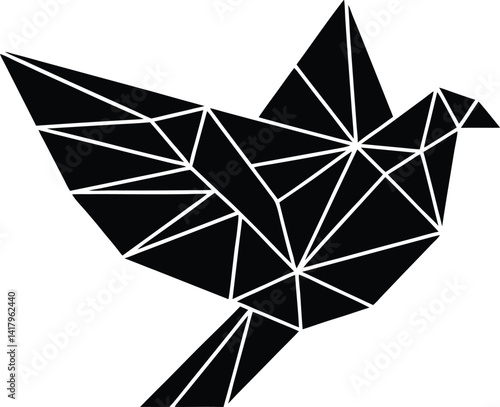 Polygon Bird Isolated Black Dove Created with Geometric Shapes on White Background
