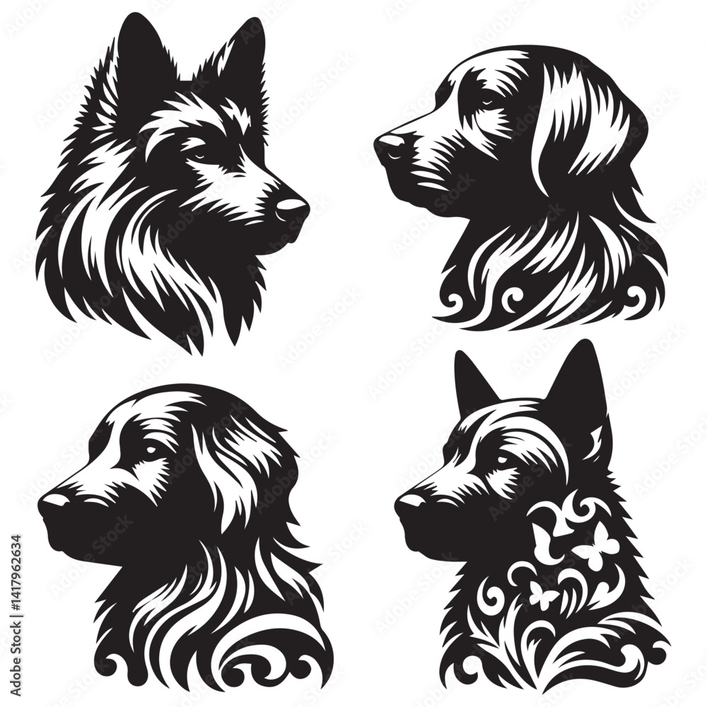 Fototapeta premium create 4 dog head silhouette vector on white background 
