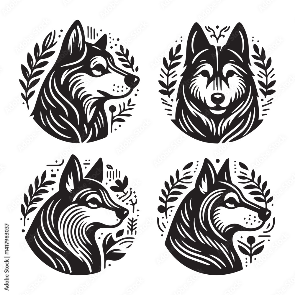 Obraz premium create 4 dog head silhouette vector on white background 
