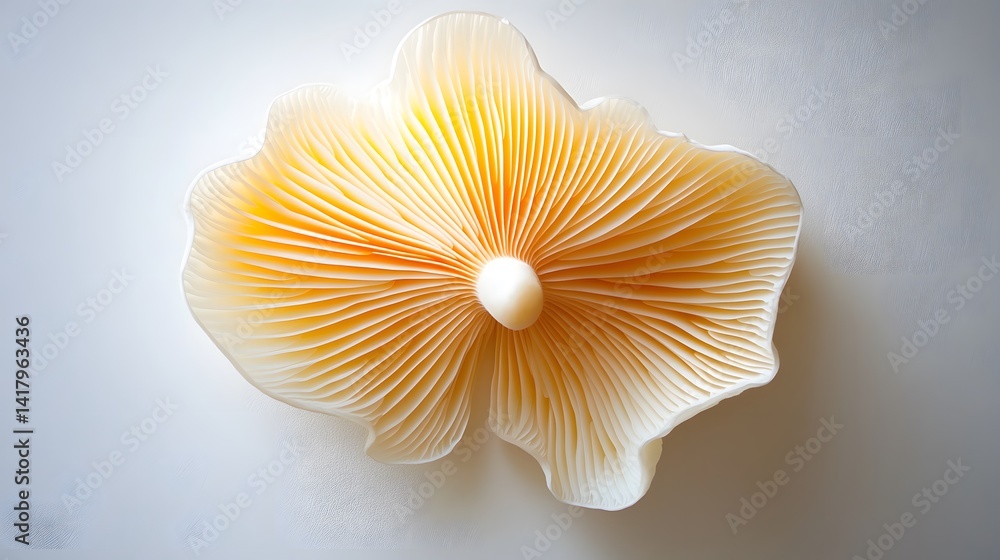 Close-up of a pale orange mushroom, showcasing its delicate gills and unique shape against a neutral background. The intricate detail of the fungus is striking. Close-up of a pale orange mushroom, showcasing its delicate gills and unique shape against a neutral background. The intricate detail of the fungus is striking.