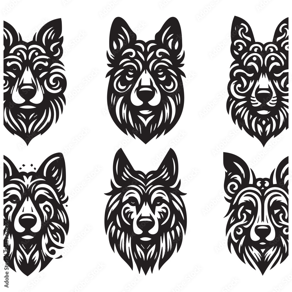 Fototapeta premium create 4 dog head silhouette vector on white background 